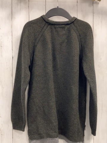 Zara  Pullover  Gr. 152  graugrün Struktur hellgrauer Saum seitliche Reißverschlüsse 