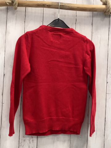   Pullover  Gr. 128  rot Strick Elch mit Pailettennase weiße Schneekristalle 