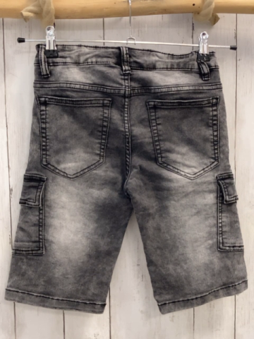   Shorts  Gr. 140  grau hellgrau Jeans aufgesetzte Taschen Bund verstellbar 