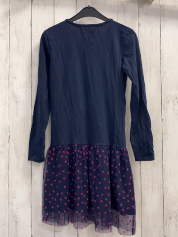 Desigual  Kleid  Gr. 146/152  blau bunte Pailettenschrift Tüllüberrock mit pink Punkten 