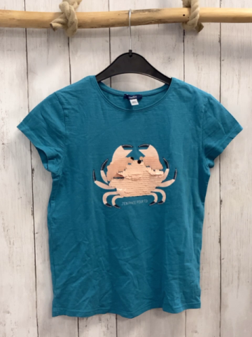 Okaidi  T-Shirt  Gr. 152  hellblau Pailettenkrabbe 