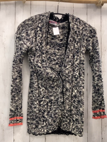 Vingino  Strickjacke  Gr. 158/164  schwarz weiß meliert schwarzer Spitzernsaum 