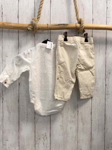 2tlg  Hemd + Hose  Gr. 74  weiß mit Fliege + beige 