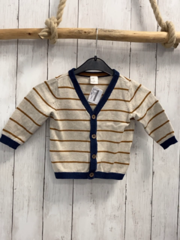 H&M  Strckjacke  Gr. 68  beige ocker Streifen blauer Bund 