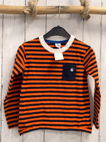 Petit Bateau  Langarmhirt  Gr. 116  schwarz orange Streifen weißer Bund 