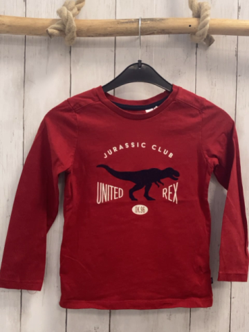 Okaidi  Langarmshirt  Gr. 116  rot blauer Dino weiße Schrift 