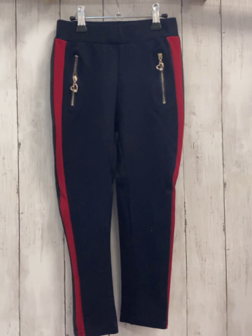   Leggings  Gr. 116  blau grau roter Seitenstreifen goldene Reißverschlüsse