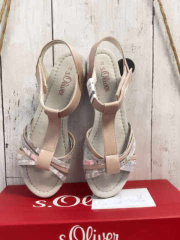 neu S´Oliver  Sandalen  Gr. 37  rosa beige + grau mit Blumen 