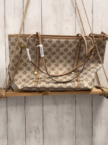 neu DKNY Tasche  beige/grau graue Schrift + hellbraune Riemen 