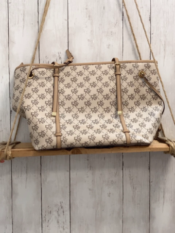 neu DKNY Tasche  beige/grau graue Schrift + hellbraune Riemen 