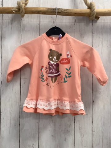   Langarmshirt  Gr. 92  rosa Bär weißer Spitzensaum 