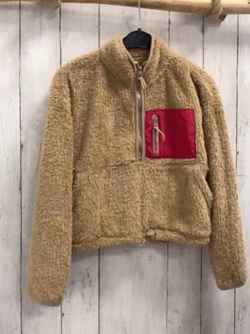  Pullover Gr. 134  beige Plüsch pink Brusttasche