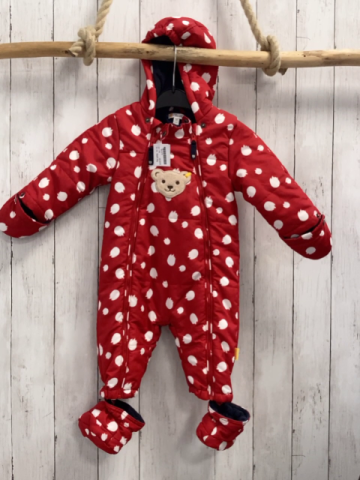 Steiff 2tlg Schneeoverall + Schuhe Gr. 74  rot weiße Punkte