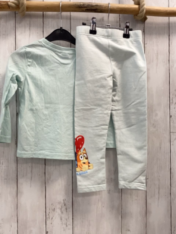2tlg  Langarmshirt + Leggins  Gr. 98  mint Bluey Figuren Schrift 