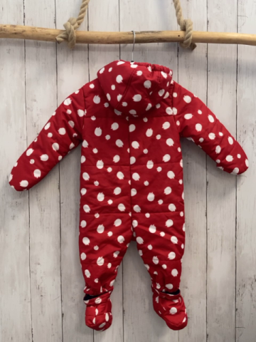 2tlg Steiff  Winteroverall + Schuhe  Gr. 74  rot weißer Druck Plüschbärenkopf blaues Futter 