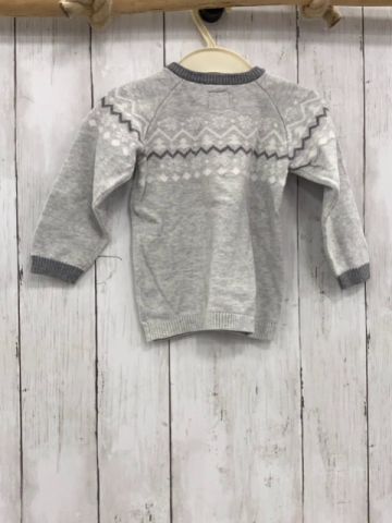   Pullover Gr. 80  hellgrau zweiß graue Zackenstreifen grauer Bund Strick 