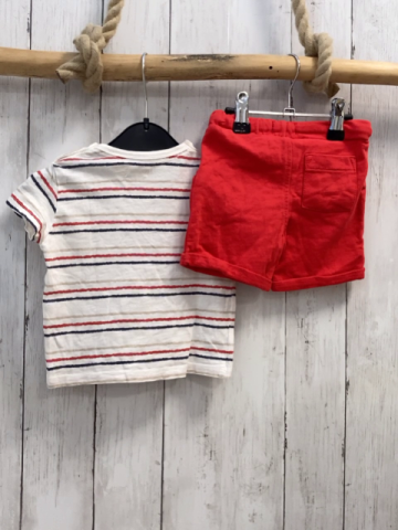 2tlg Sfera  T-Shirt + Shorts  Gr. 68  weiß beige rot blaue Streifen + rot 
