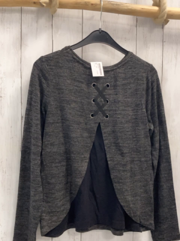   Pullover  Gr. 146  grau meliert Strick bronze Pailettenscrift 