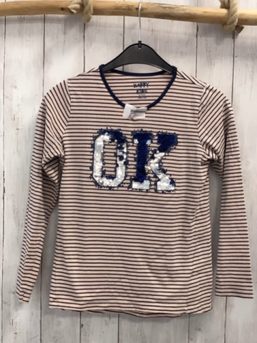   Langarmshirt  Gr. 146/152  beige graue Streifen Pialettenschrift 