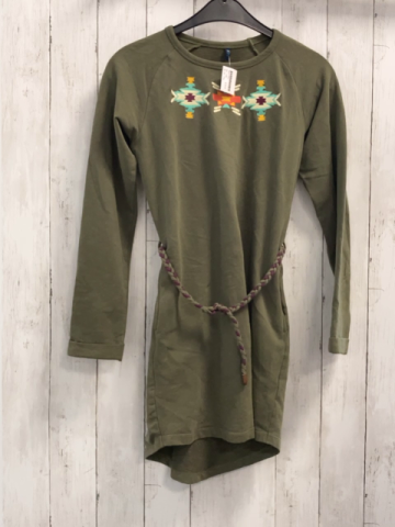 Fitz  Kleid  Gr. 158  kiwi bestickt mit kiwi pflaume geflochtenem Gürtel 