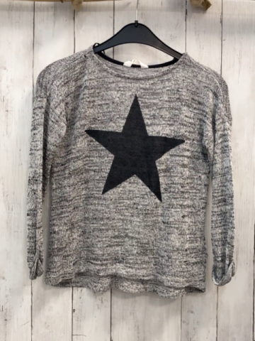 H&M  Pullover  Gr. 146/152  hellgrau grau meliert Strick schwarzer Stern 