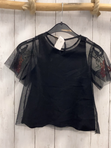Zara  Sommerbluse  Gr. 122  schwarz gestickte Blumen mit Untertop 