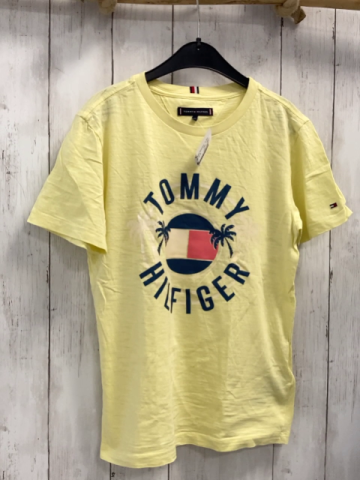 Tommy Hilfiger  T-Shirt  Gr. 152  gelb  Kugel mint petrol Palmen petrol Schrift 
