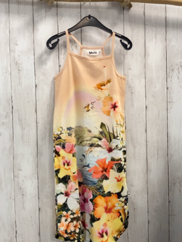 Molo  Kleid  Gr. 122/128  apricot bunte Blumen Vögel 