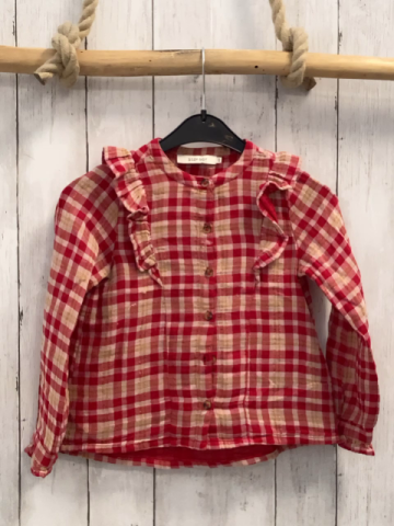 Sissy-Boy  Bluse  Gr. 110  rot beige golden Glitzer kariert Rüschen 