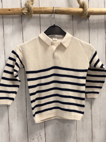 H&M  Pullover  Gr. 92  weiß blaue Streifen Strick Polokragen