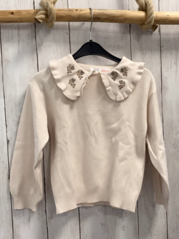 Zara  Pullover  Gr. 116  beige Strick großer Kragen mit Blumenstickerei
