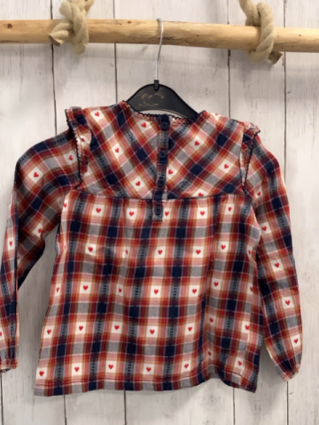 S´Oliver  Bluse  Gr. 104  blau rot ocker weiß kariert mit Herzen 