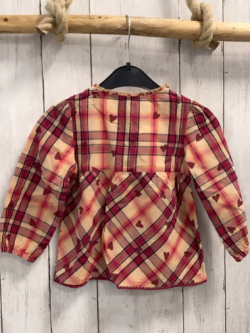 S´Oliver  Bluse  Gr. 86  beige beere schwarz gelb kariert weinrote Herzen 