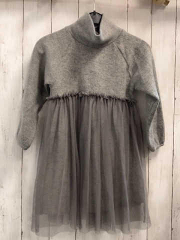 Zara  Kleid  Gr. 116  graues Strickoberteil mit Rippen + Rollkragen Tüllüberrock