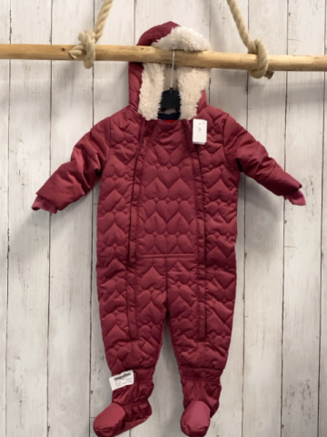 2tlg S´ Oliver  Winteroverall + Schühchen  Gr. 68  weinrot Herzen Kapuze mit beige Teddybund + -futter 