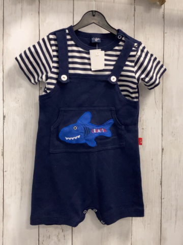   Playsuit Gr. 92  blau mit Hai + blau weiße Streifen
