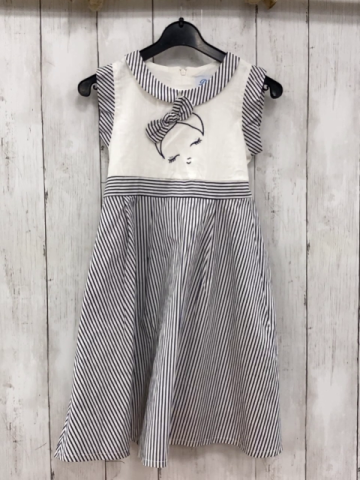 Donita  Kleid  Gr. 110  weiß + schwarze Streifen Gesicht Schleife 