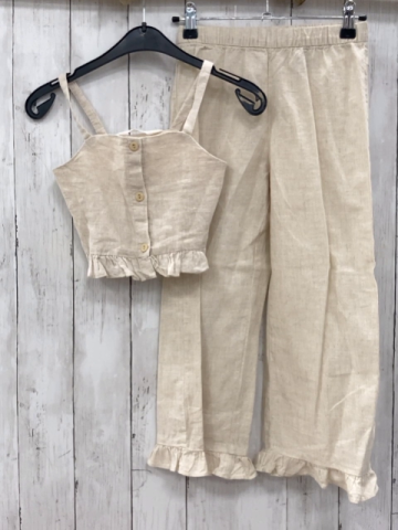 2tlg H&M  Sommerbluse + Hose  Gr. 116  beige Rüschen 