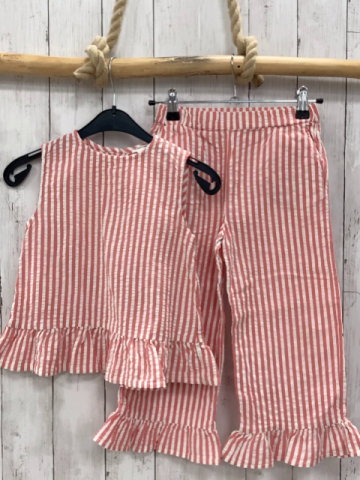 2tlg Vertbaudet  Sommerbluse + Hose  Gr. 122  rot weiße Streifen Struktur 