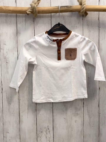 Obaibi Langarmshirt  Gr. 86  weiß braune Brusttasche + Bund + Knopfleiste 