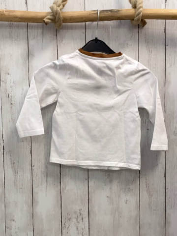 Obaibi Langarmshirt  Gr. 86  weiß braune Brusttasche + Bund + Knopfleiste 