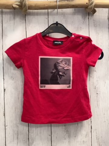Diesel T-Shirt  Gr. 86  rot Bild mit Rose 