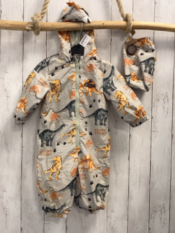 2tlg  Regenoverall + Täschchen Gr. 74  hellgrau bunte Dinos 
