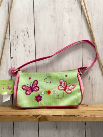 neu  Tasche hellgrün weiße Streifen Schmetterlinge + rosa + pink 
