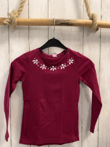  Langarmshirt   Gr. 116  weinrot silber Steine 