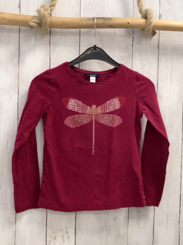 Okaidi  Langarmshirt  Gr. 128  rot Libelle mit Blumen + Glitzer 