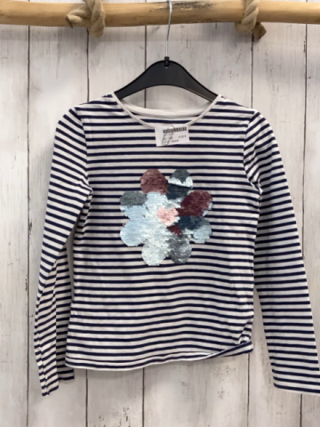 Okaidi  Langarmshirt  Gr. 116  blau weiße Streifen Pailettenblume 