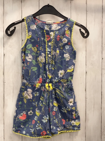 Miniboden  Playsuit  Gr. 122/128  blau bunte Blumen gelber Bommelbund 