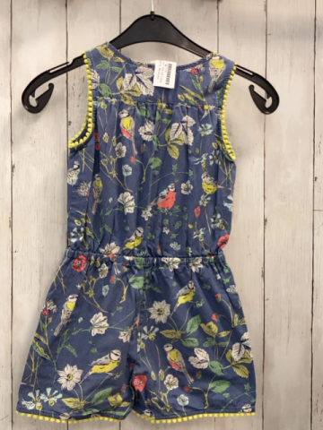 Miniboden  Playsuit  Gr. 122/128  blau bunte Blumen gelber Bommelbund 
