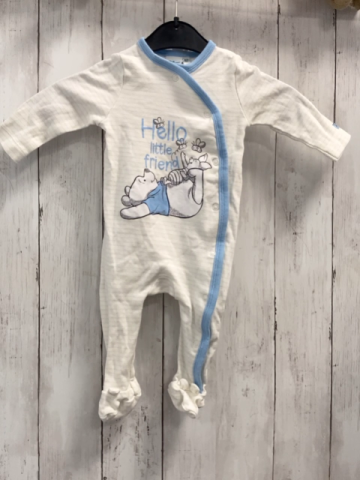 Disney  Strampler  Gr. 62  beige hellgraue Streifen hellblauer Bund Winnie Puuh